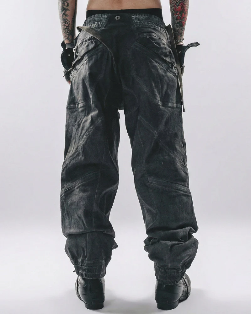 Post-Apocalyptic Washed 3D Panel Multi-Pocket Cargo Pants - Image 5