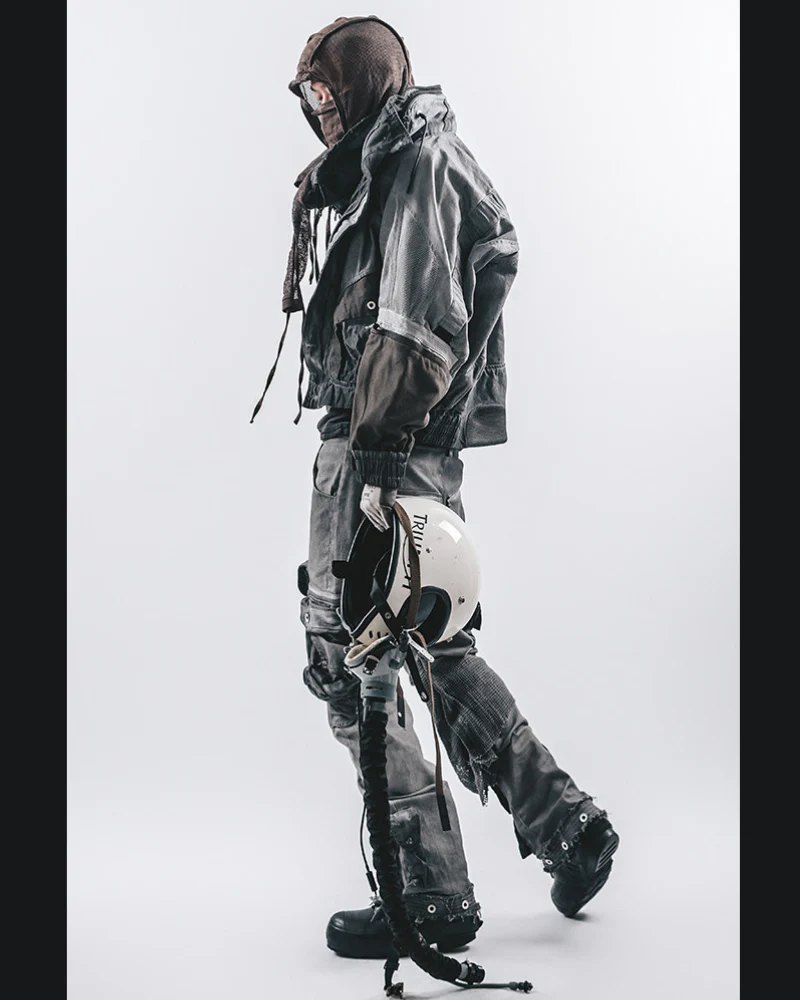 Post-Apocalyptic Washed Asymmetrical Multi-Pocket Flare Cargo Pants - Image 6