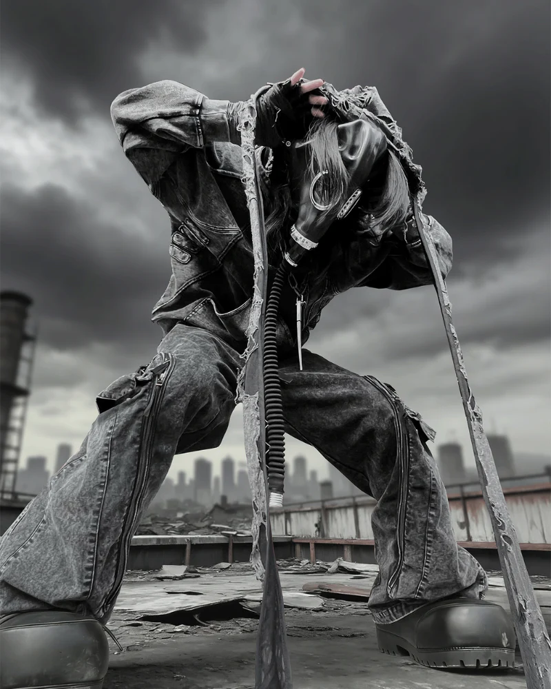Post-Apocalyptic Washed l Multi-Pocket Cargo Jeans - Image 8