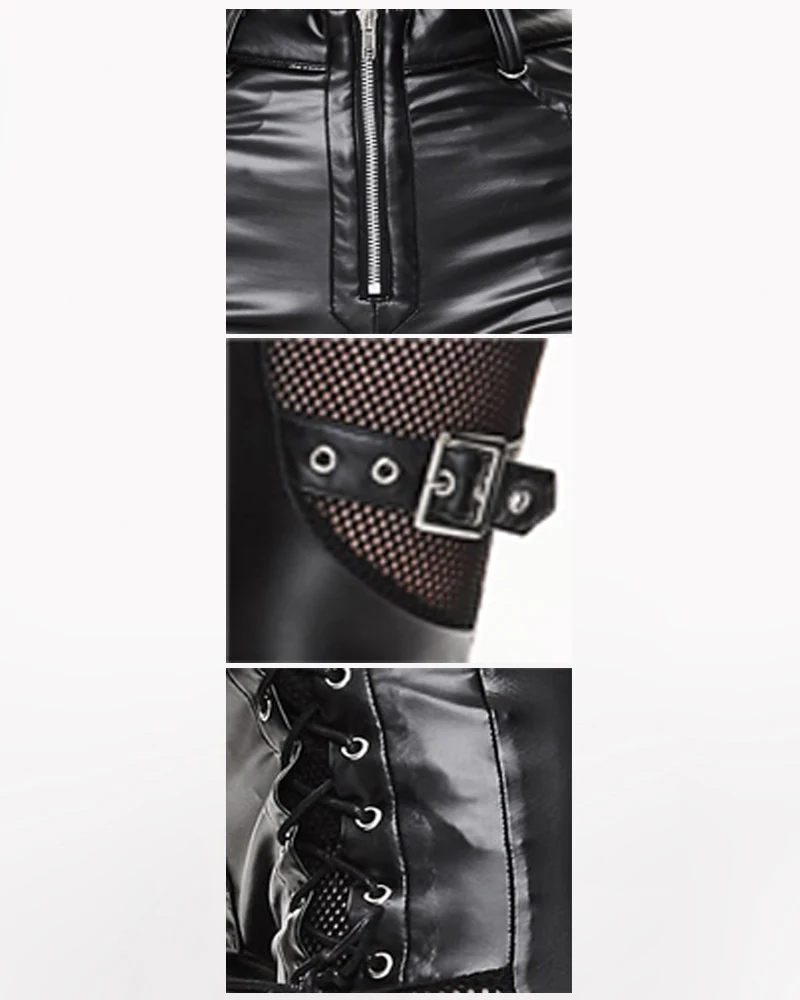 Punk Rock Biker Leather Women Hollow Mesh Pants - Image 8