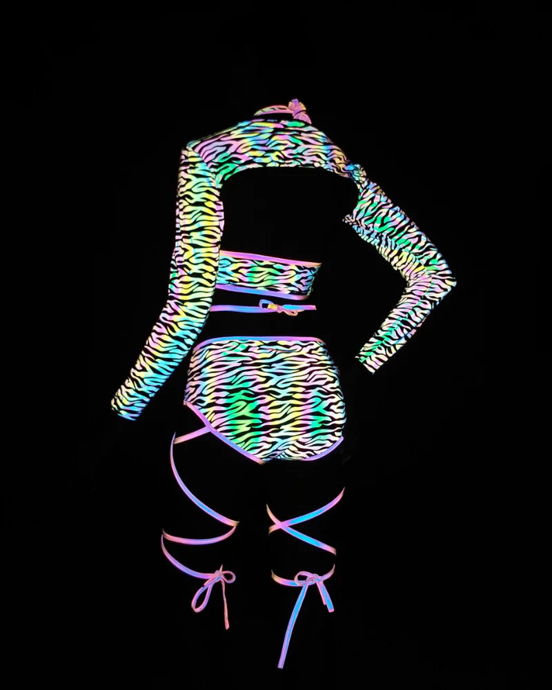 Reflective Rave Clothing Cross Strap Shiny Swimsuit - Image 16