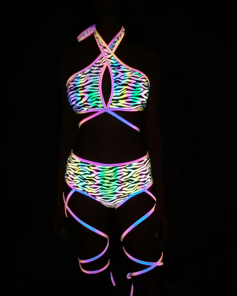 Reflective Rave Clothing Cross Strap Shiny Swimsuit - Image 19