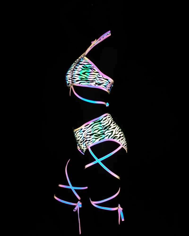 Reflective Rave Clothing Cross Strap Shiny Swimsuit - Image 20