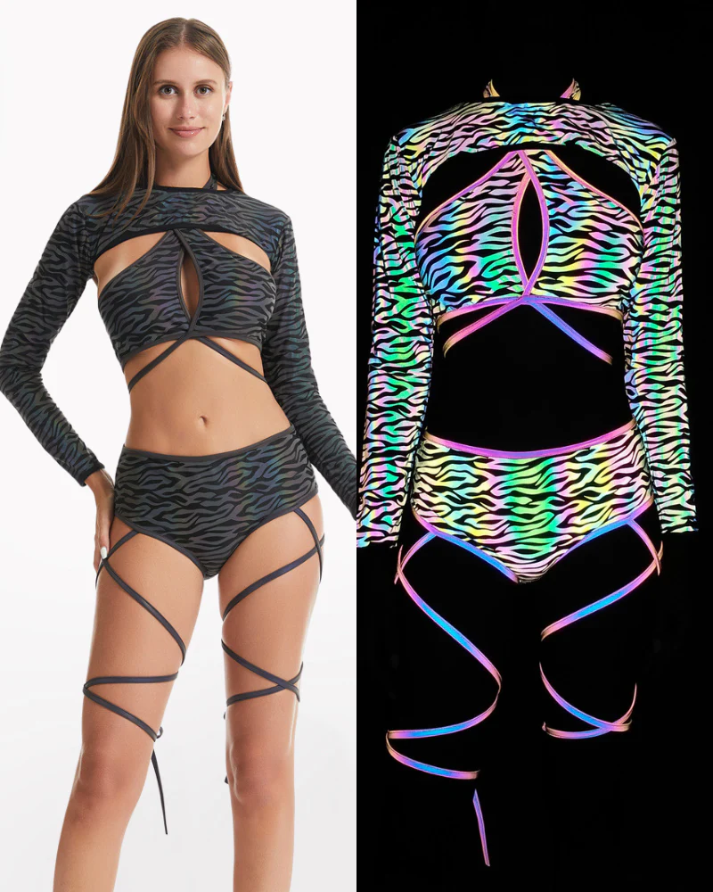 Reflective Rave Clothing Cross Strap Shiny Swimsuit - Image 3