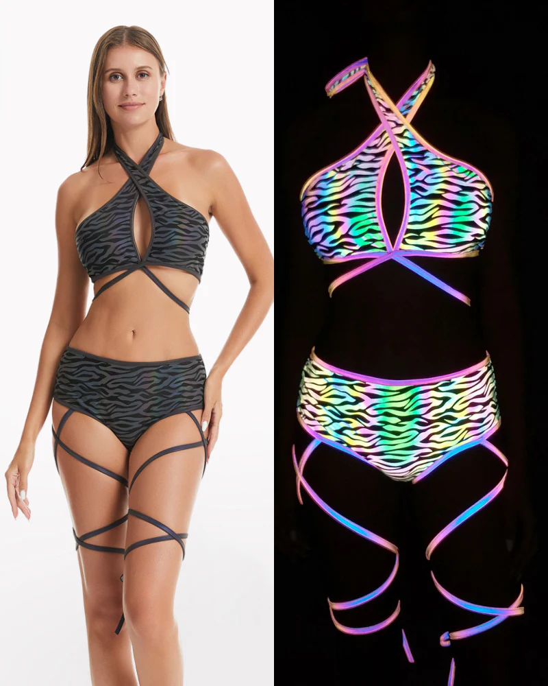 Reflective Rave Clothing Cross Strap Shiny Swimsuit - Image 4
