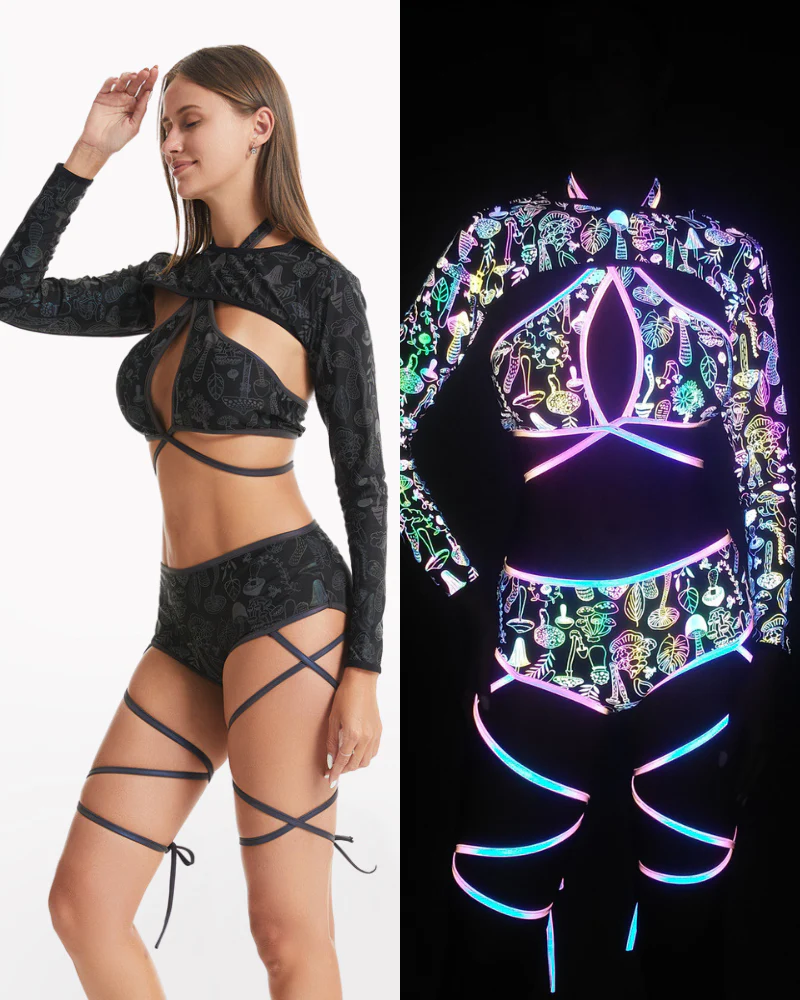 Reflective Rave Clothing Cross Strap Shiny Swimsuit - Image 5