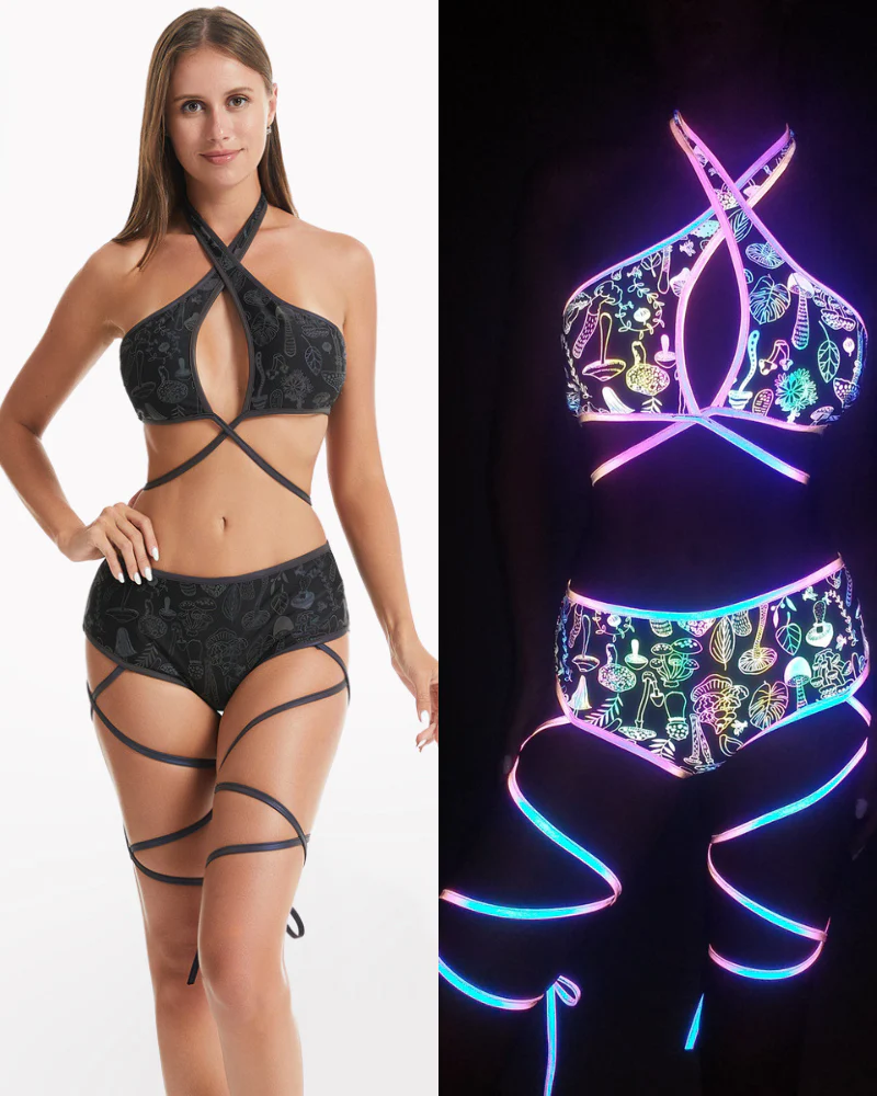 Reflective Rave Clothing Cross Strap Shiny Swimsuit - Image 6