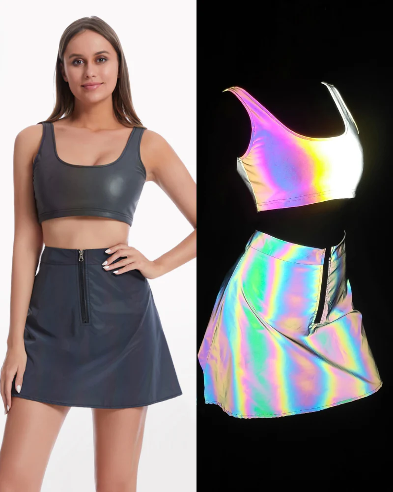 Reflective Rave Clothing Shiny Skirt Tank Two Piece Set （Individual pieces available） - Image 3