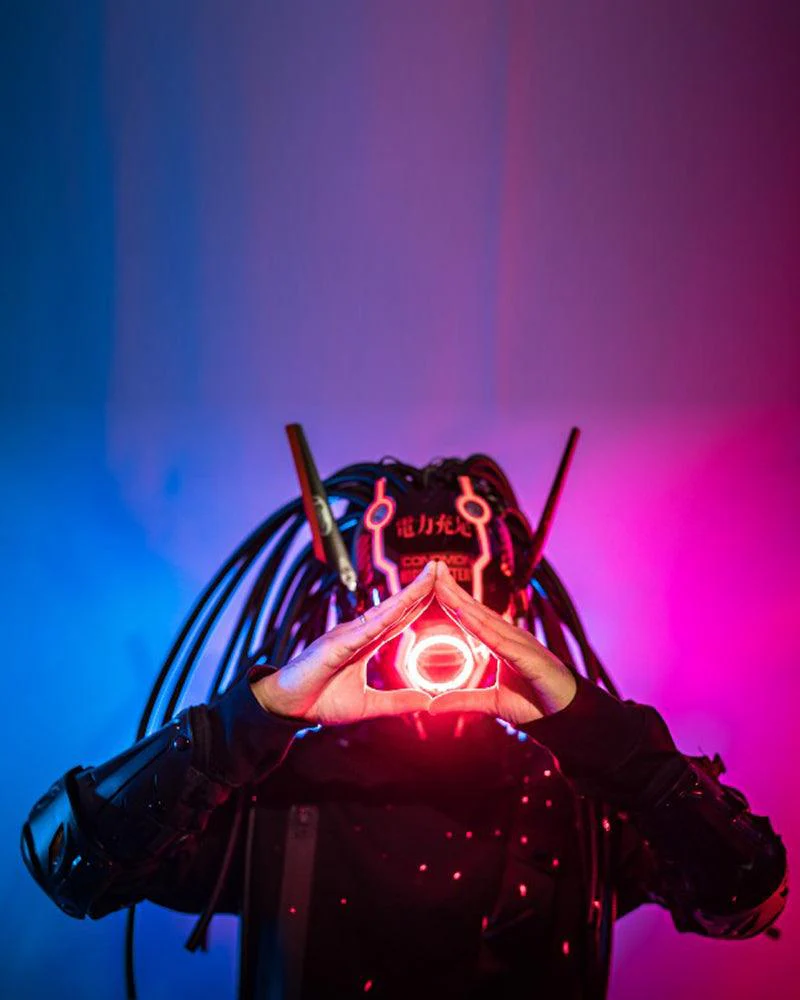 Samurai Dreadlocks LED Cyberpunk Helmet Mask (LEDs available in 7 colors) - Image 5