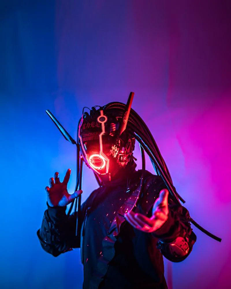 Samurai Dreadlocks LED Cyberpunk Helmet Mask (LEDs available in 7 colors) - Image 6