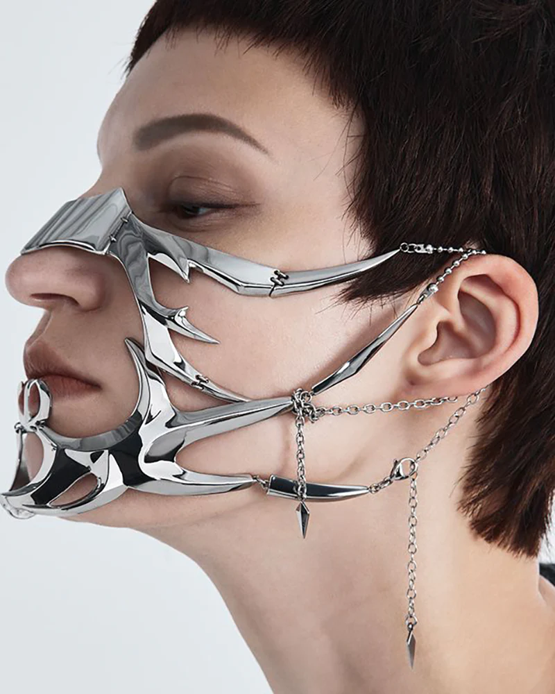 Silver Lip Ring Facial Accessory Cyberpunk Mask - Image 2