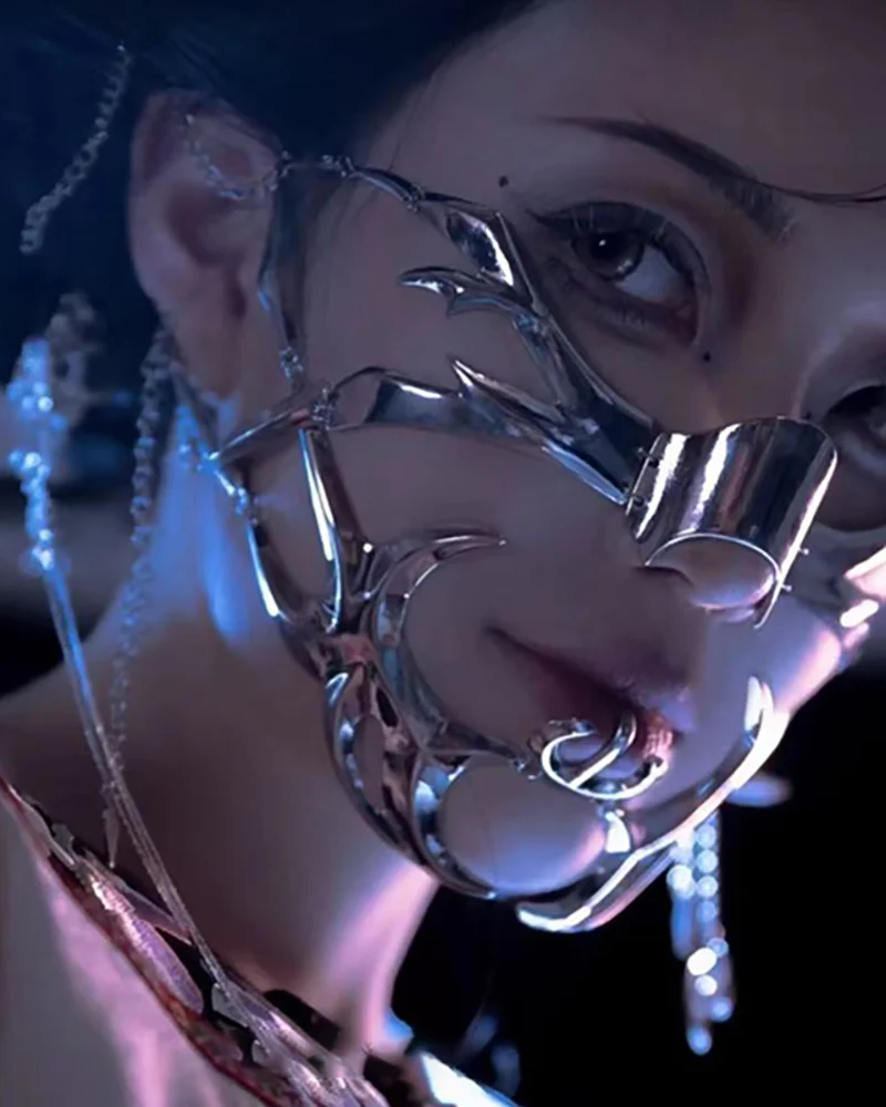 Silver Lip Ring Facial Accessory Cyberpunk Mask - Image 7