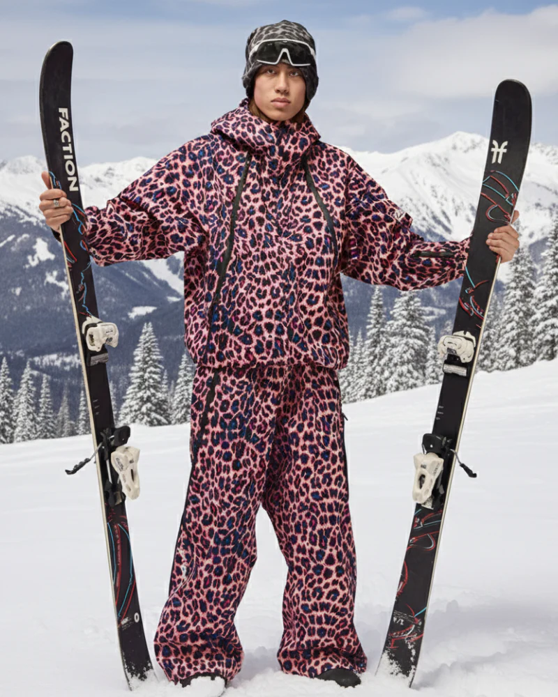 Ski Wear 3L Hard-Shell Waterproof Leopard Ski Jacket & Pants Suit -Unisex