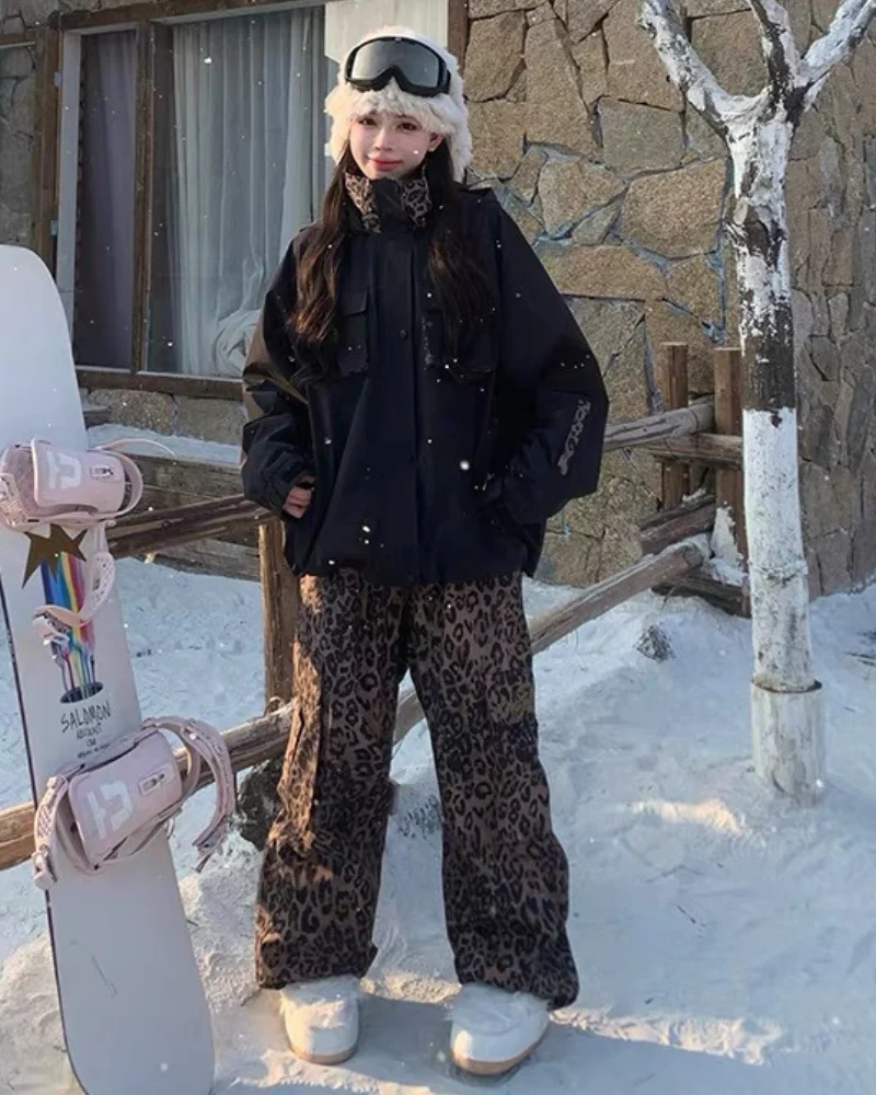 Ski Wear 3L Insulated Waterproof Leopard Ski Bib Pants - Unisex - Image 10