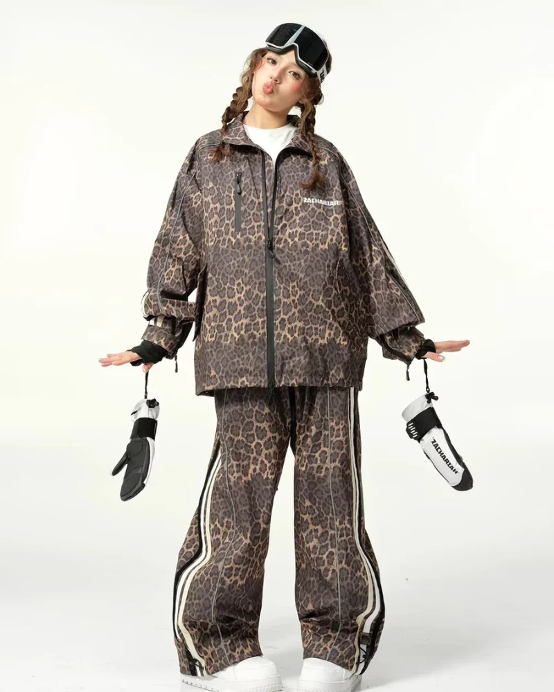Ski Wear 3L Windproof Waterproof Leopard Ski Jacket & Pants Set -Unisex - Image 14