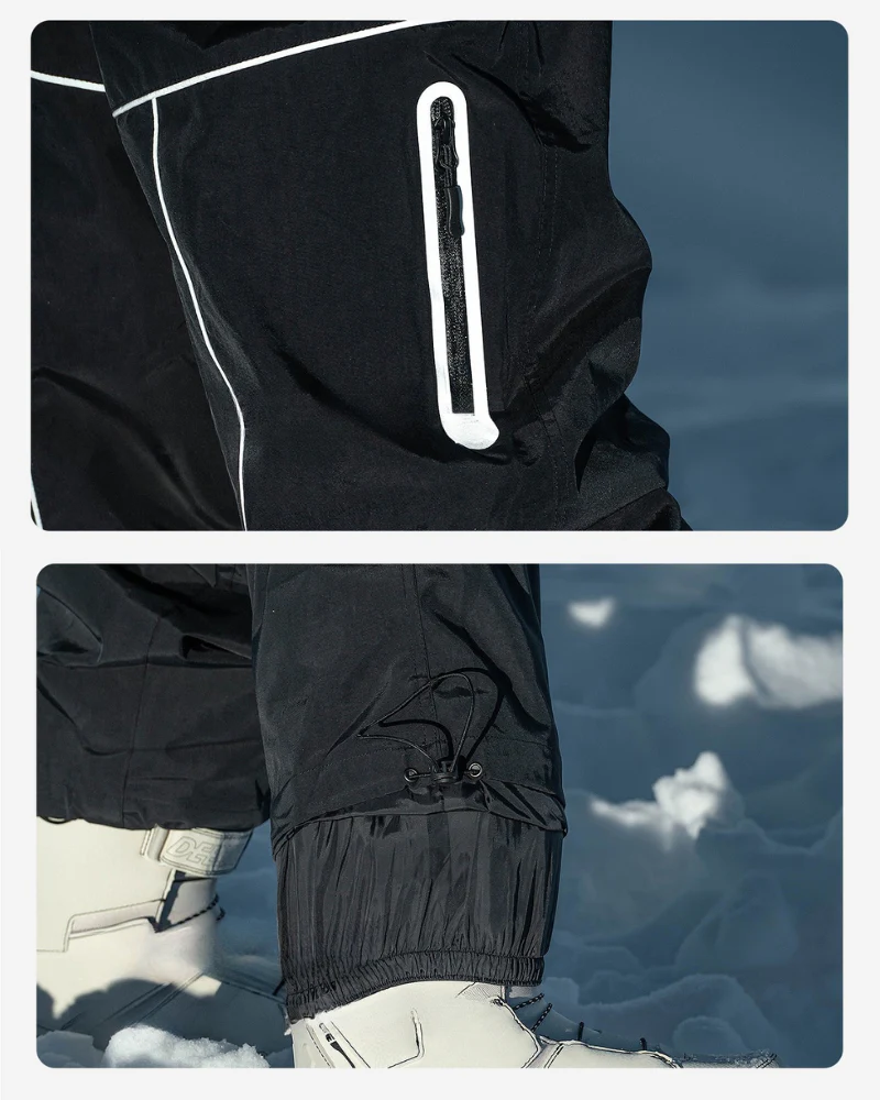 Ski Wear Black Reflective Waterproof Windproof Oversize Ski Suit - Unisex - Image 12