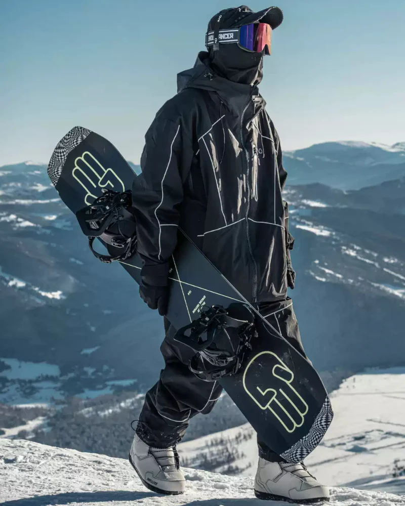 Ski Wear Black Reflective Waterproof Windproof Oversize Ski Suit - Unisex - Image 3