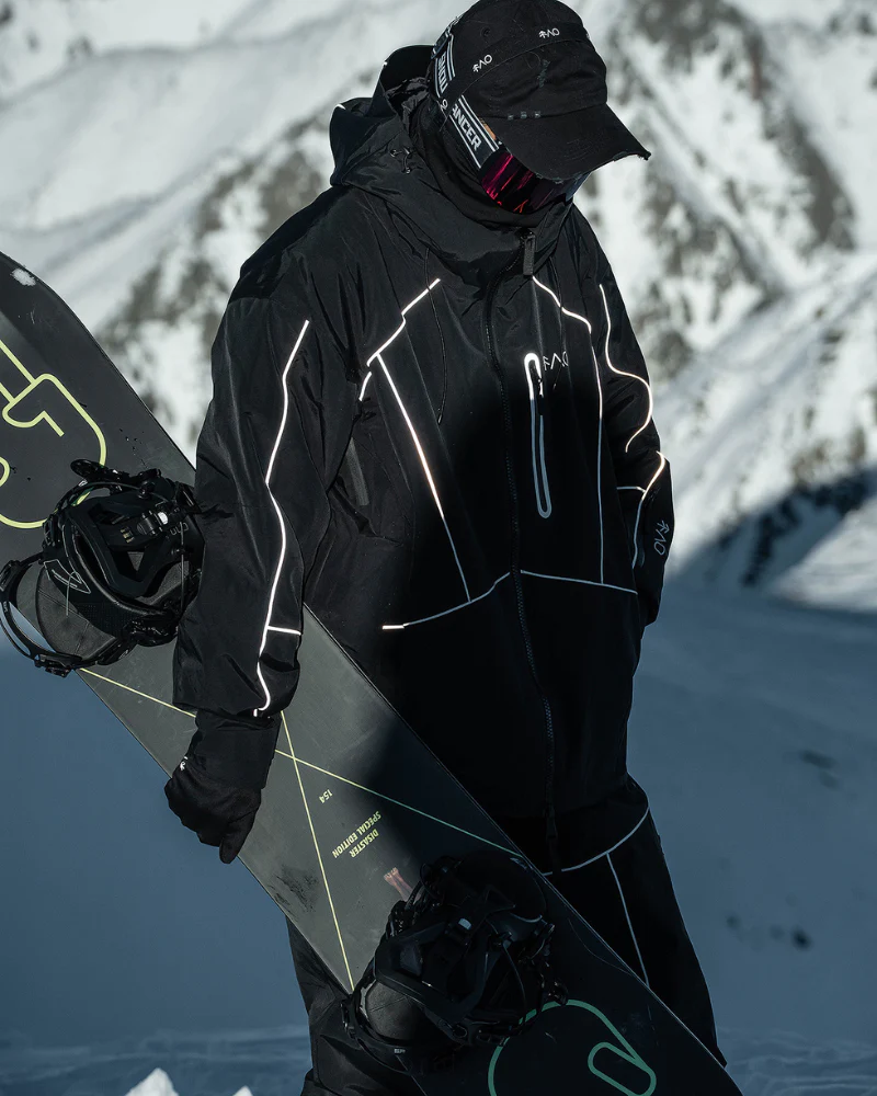 Ski Wear Black Reflective Waterproof Windproof Oversize Ski Suit - Unisex - Image 5
