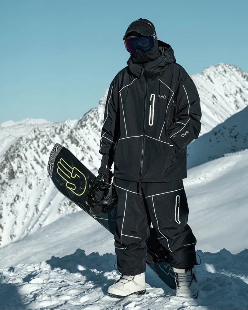 Ski Wear Black Reflective Waterproof Windproof Oversize Ski Suit - Unisex - Image 6