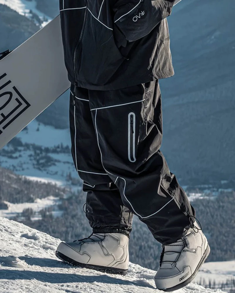 Ski Wear Black Reflective Waterproof Windproof Oversize Ski Suit - Unisex - Image 8