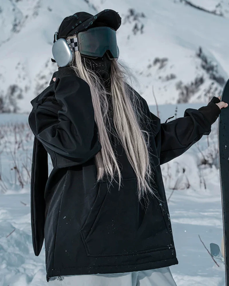 Ski Wear Bunny Ear Waterproof Loose-Fit Ski Hoodie - Women's