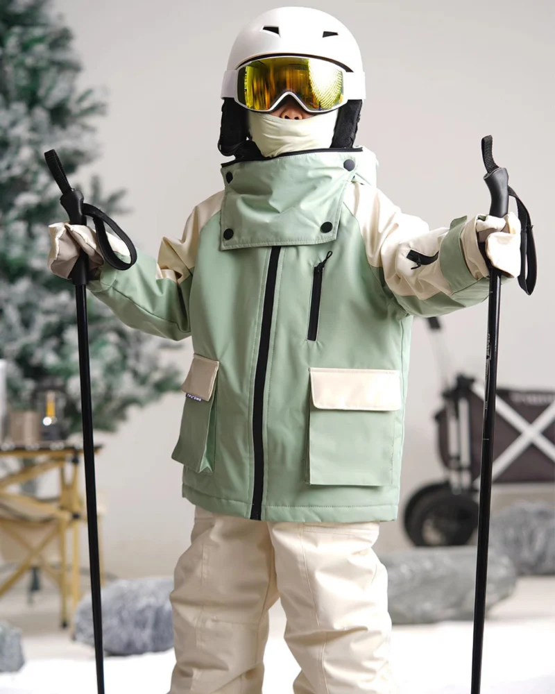 Ski Wear Frog Color Block Kids Jacket&Bibs Snow Suit (Single Unit Available) - Image 11