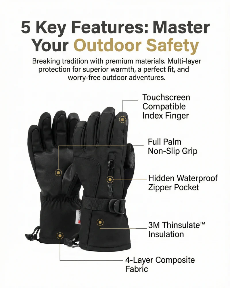 Ski Wear Insulated Thick Outdoor Ski Gloves - Image 9