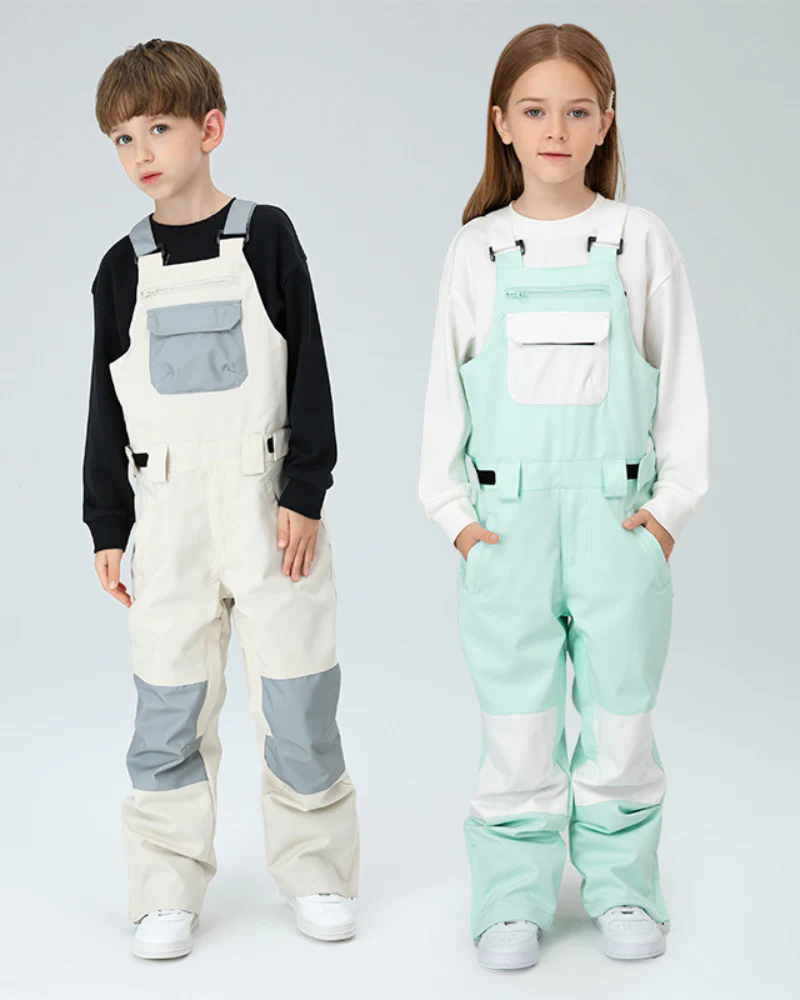 Ski Wear Snowboard Gear Color-Block Kids Ski Bib - Image 3