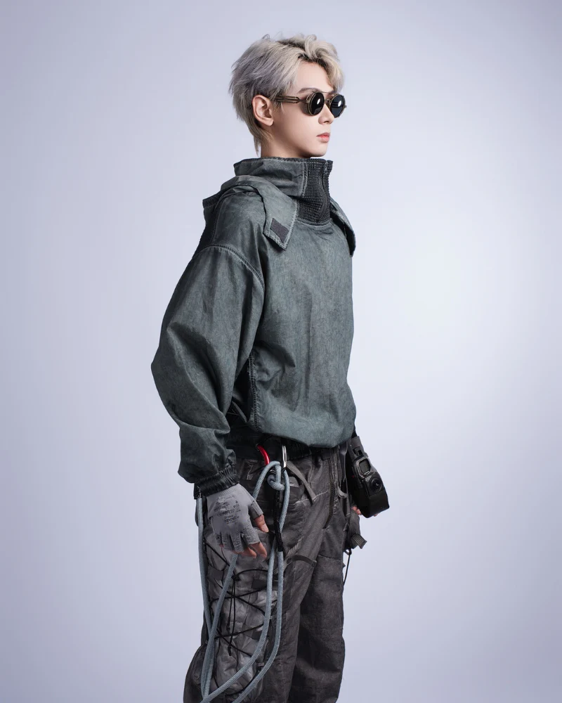 Steampunk Post-Apocalyptic Outdoor Distressed Stand Collar Hoodie - Image 4