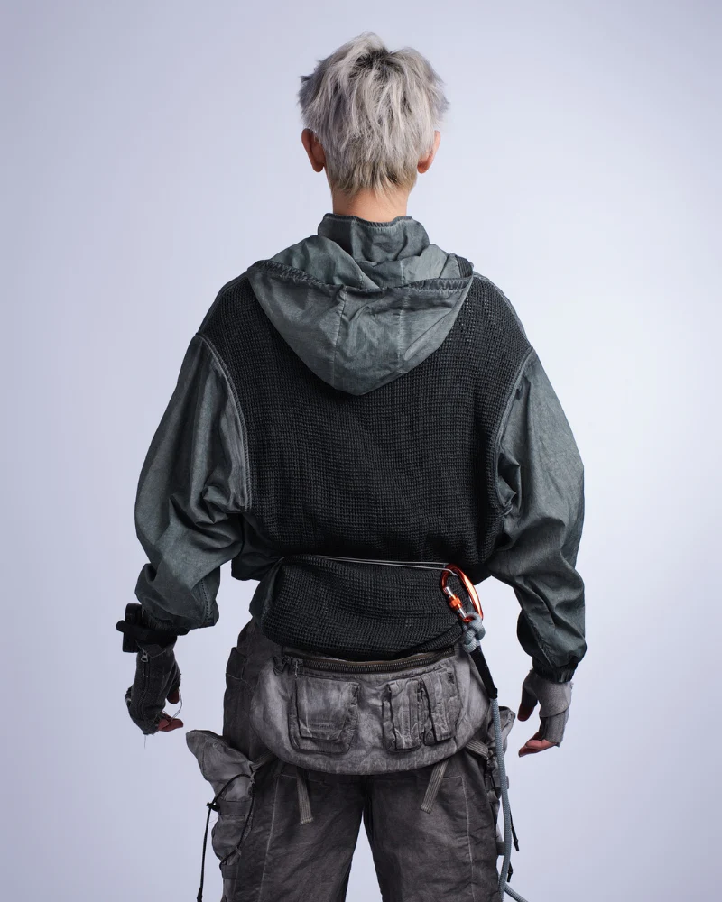 Steampunk Post-Apocalyptic Outdoor Distressed Stand Collar Hoodie - Image 5