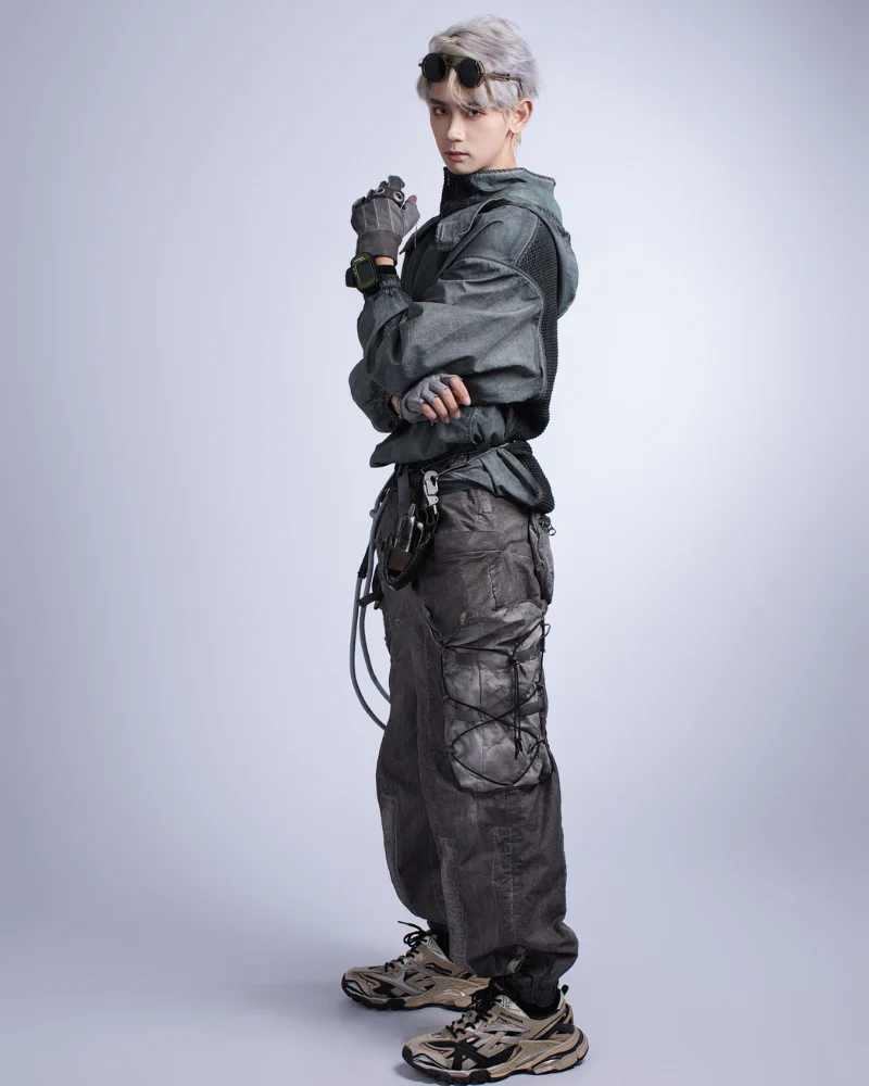 Steampunk Post-Apocalyptic Outdoor Distressed Stand Collar Hoodie - Image 6