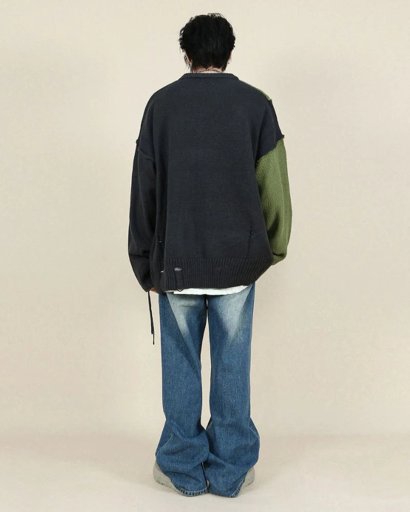 Stitching Patchwork Round Neck Sweater - Image 11
