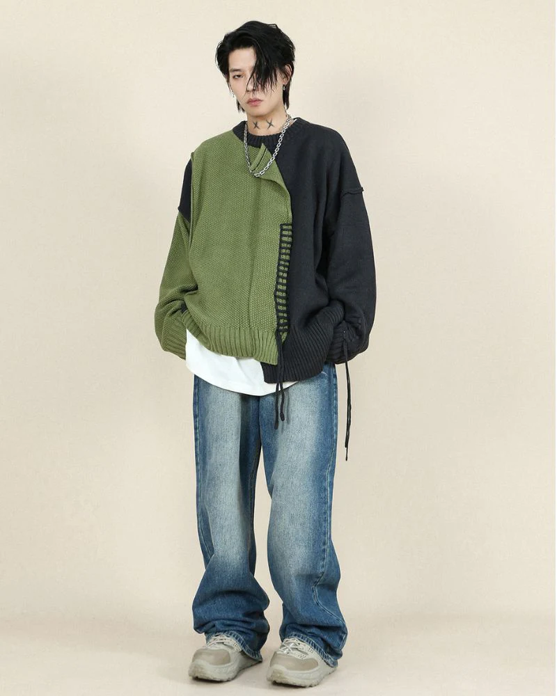 Stitching Patchwork Round Neck Sweater - Image 12