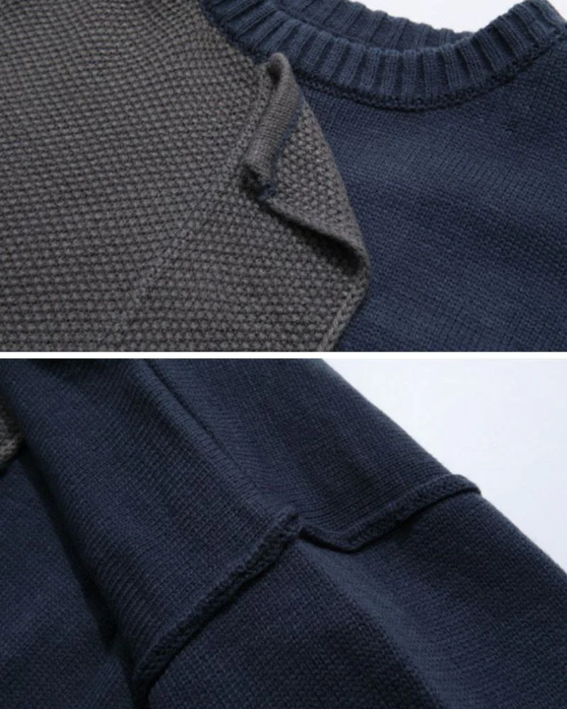Stitching Patchwork Round Neck Sweater - Image 13