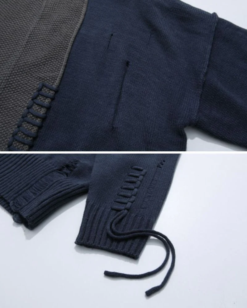 Stitching Patchwork Round Neck Sweater - Image 14