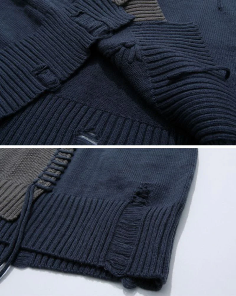 Stitching Patchwork Round Neck Sweater - Image 15