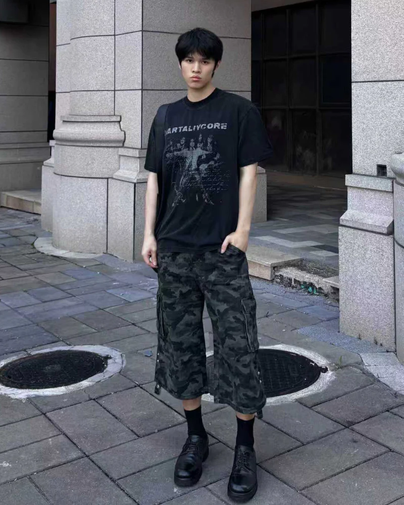 Street Deconstructed Washed Cargo Camo Jorts - Image 6