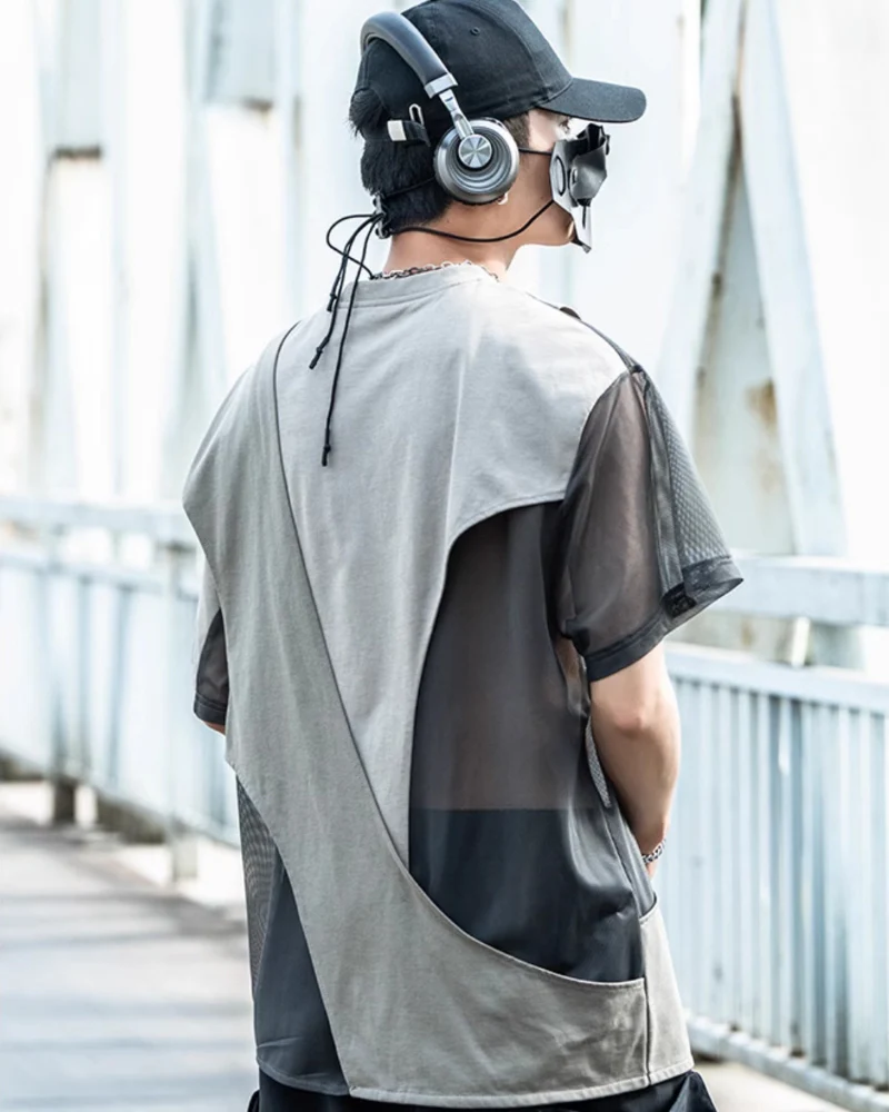 Street Irregular Stitching Hollow T-Shirt - Image 4