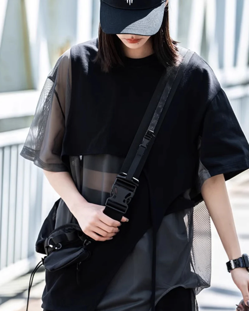 Street Irregular Stitching Hollow T-Shirt - Image 5