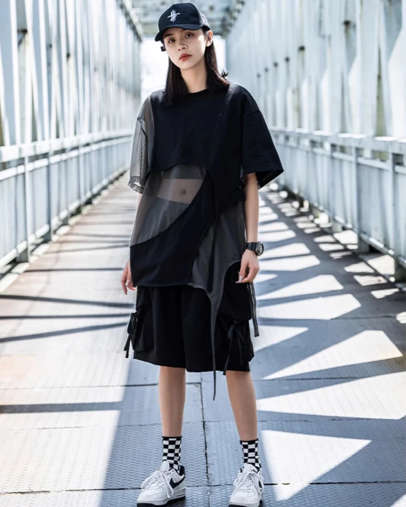 Street Irregular Stitching Hollow T-Shirt - Image 8