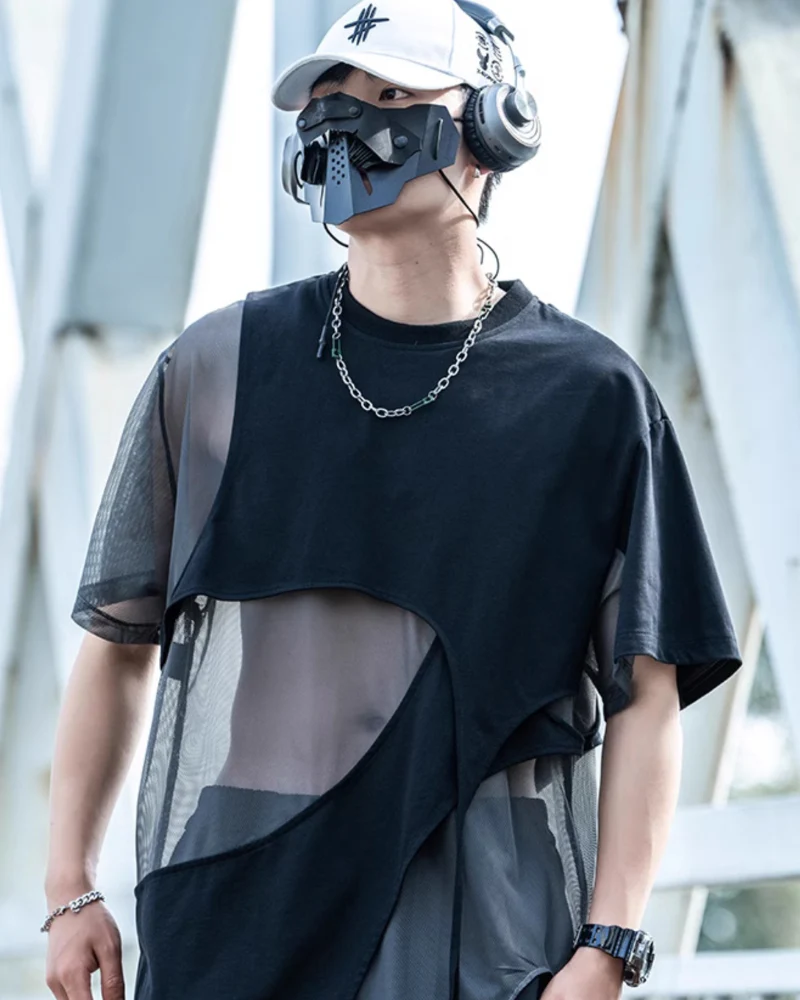 Street Irregular Stitching Hollow T-Shirt - Image 9