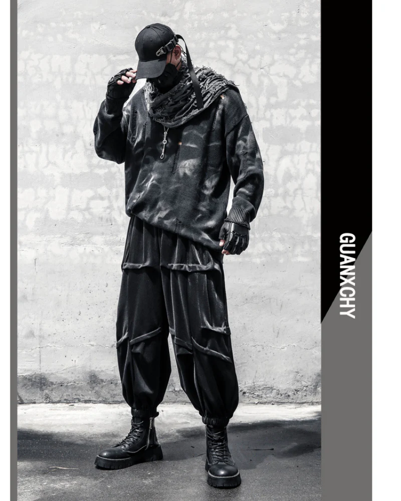 Street Japanese Draped Tapered Cropped Pants - Image 7