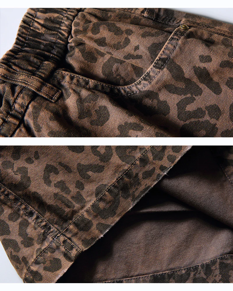 Street Leopard Unisex Denim-Look Shorts | Baggy Jorts - Image 10