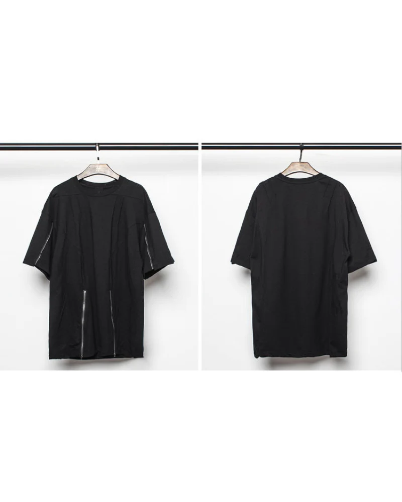 Street Oversized Multi-Zipper Cotton T-Shirt - Image 8