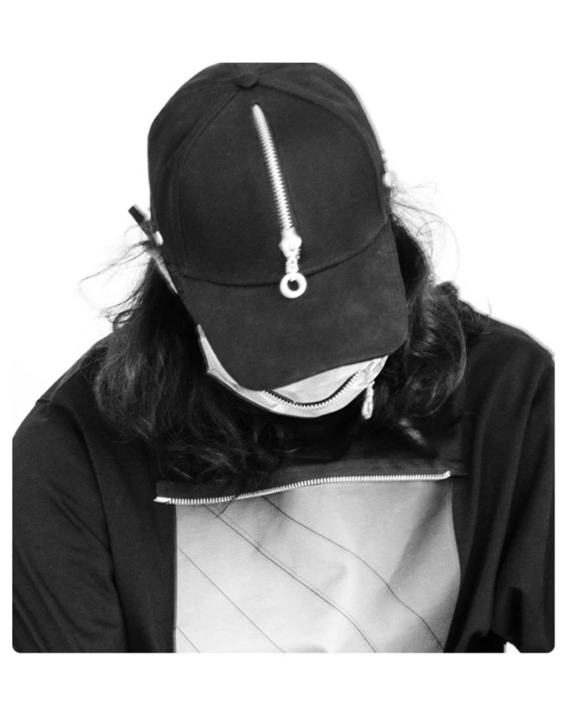 Street Punk Zipper Black Baseball Cap - Image 5