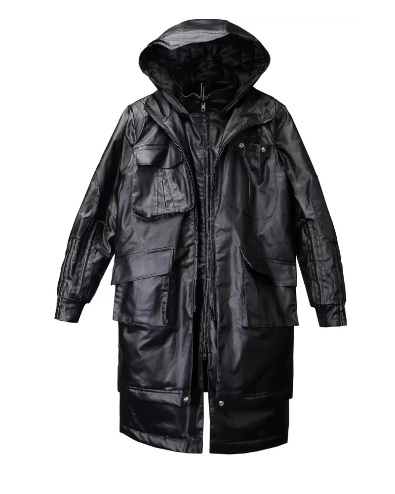 Street Shadowed Vintage Faux-Layer Tech Parka Jacket - Image 2