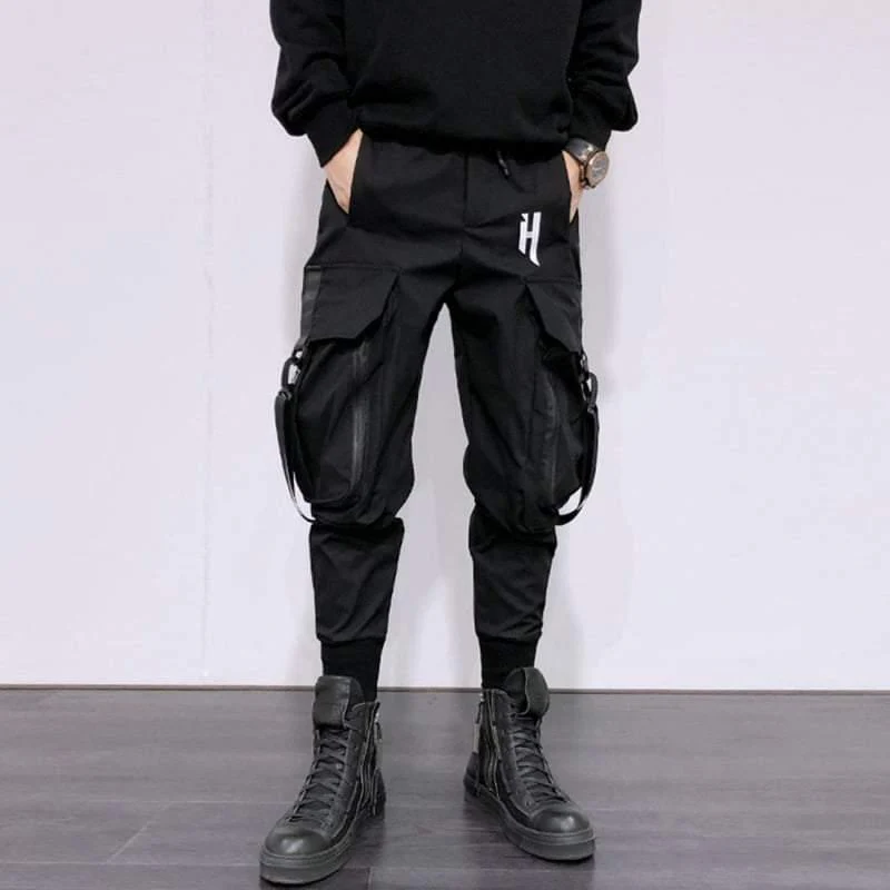 Street Style Techwear Black Slim Fit Cargo Pants - Image 3
