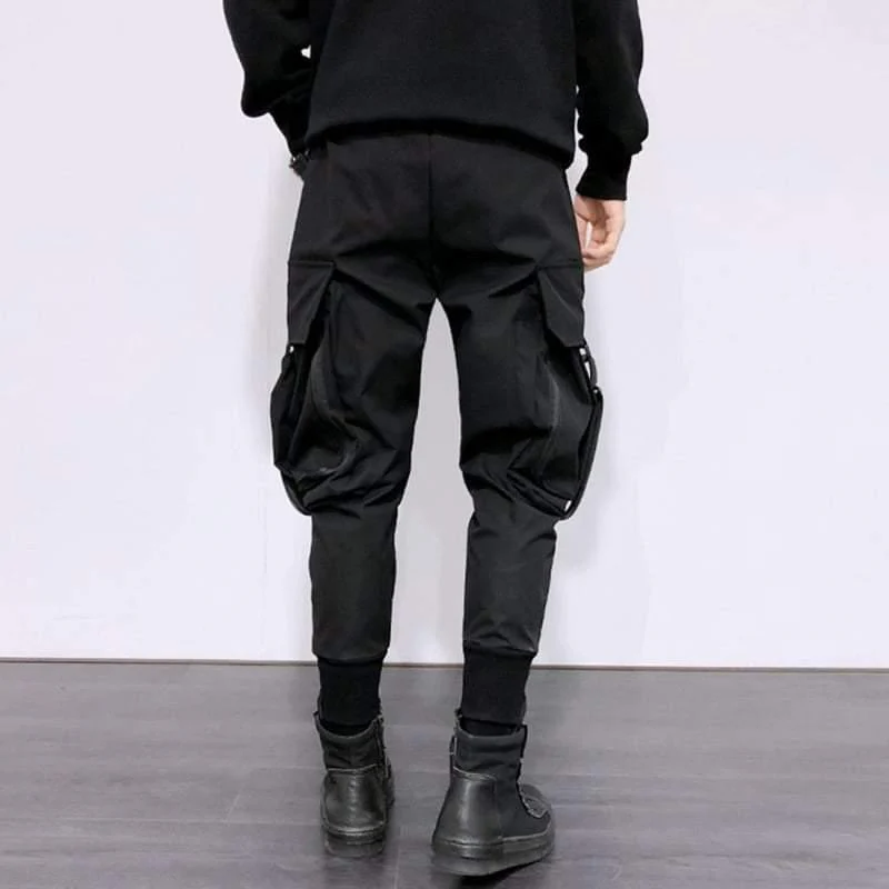 Street Style Techwear Black Slim Fit Cargo Pants - Image 5