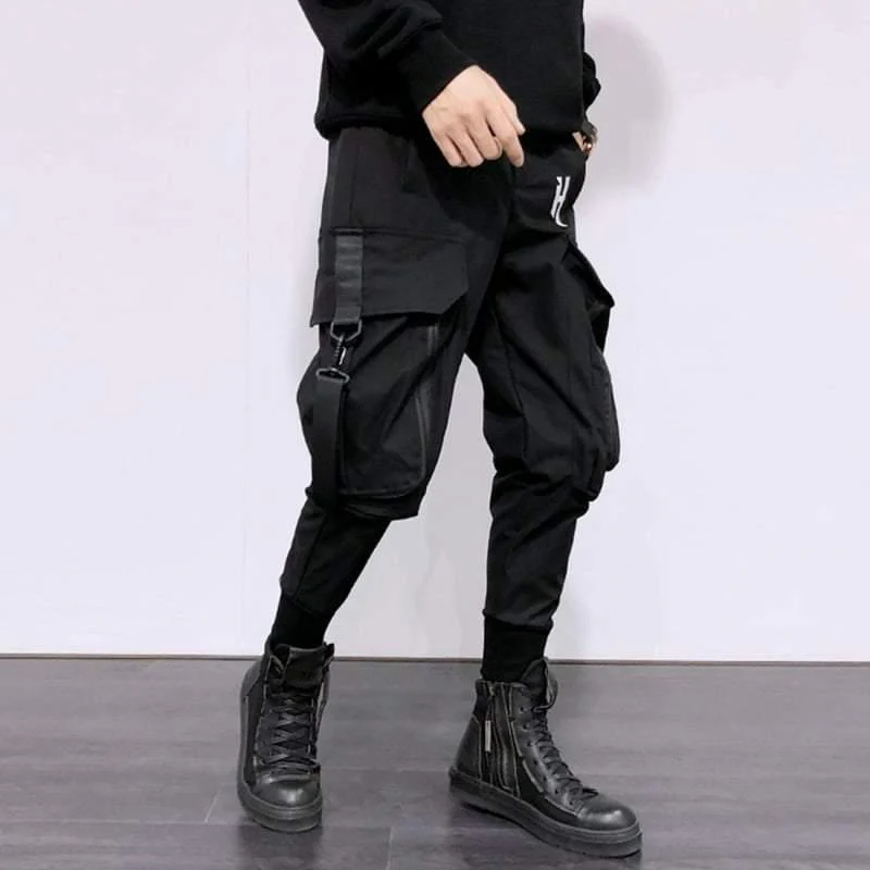 Street Style Techwear Black Slim Fit Cargo Pants - Image 6