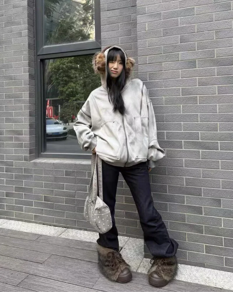 Street Style Washed “Dirty-Dye” Zip-Up Hoodie Jacket - Image 12